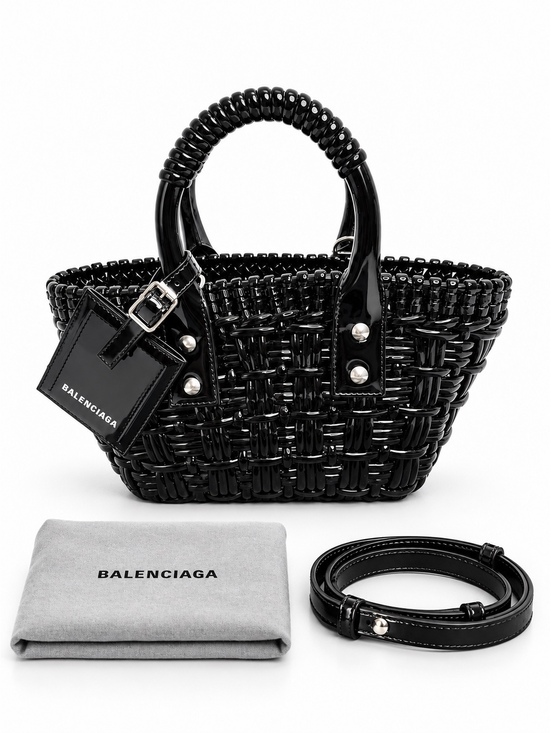 Balenciaga Handbags - Balenciaga Bistro XXS Black Woven Basket Bag Mini Tote Crossbody Strap New